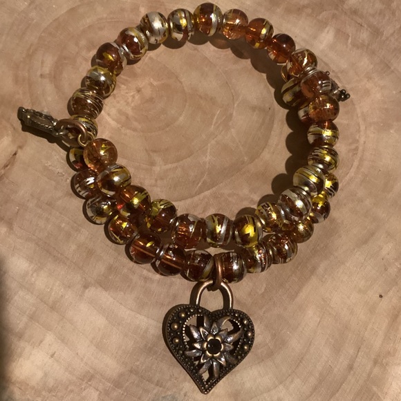Burnt Orange Glass Beaded Bracelet - Picture 1 of 6